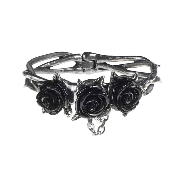 Pewter bracelet with three black resin roses