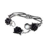 Pewter bracelet with three black resin roses, magnetic clasp