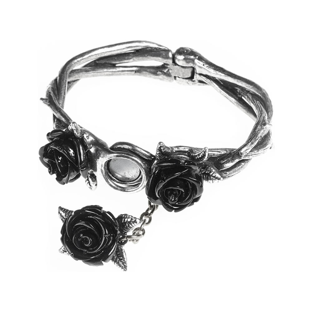 Pewter bracelet with three black resin roses