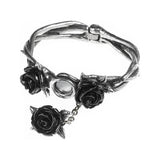 Pewter bracelet with three black resin roses