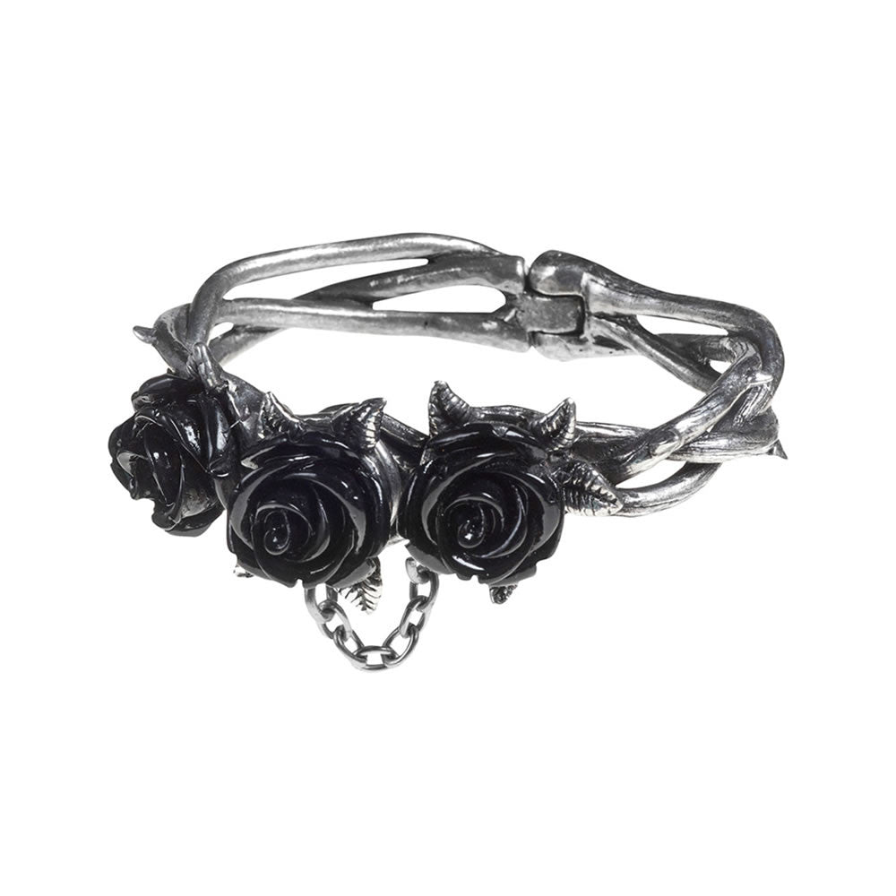 Pewter bracelet with three black resin roses