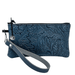 Acanthus leaves leather wristlet in navy blue color