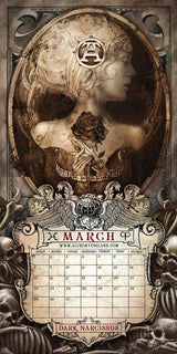 March page of Alchemy Gothic 2026 Calendar, bust of woman with rose, sepia toned