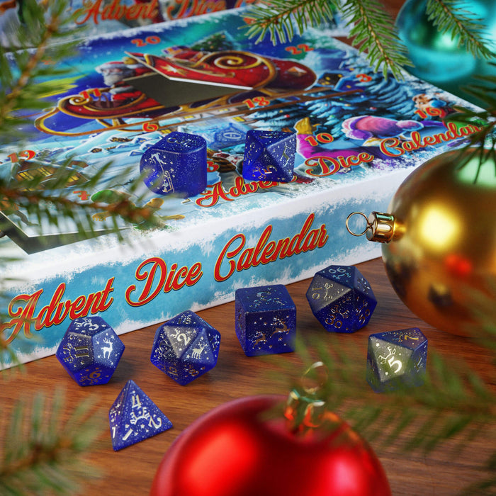 Advent Dice calendar for 2023 showing blue dice set