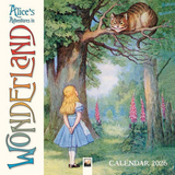 2026 Calendar cover of 'Alice's Adventures in Wonderland' with Alice and the Cheshire Cat in a forest setting.