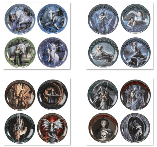 Set of 16 porcelain plates featuring the fantasy art of Anne Stokes