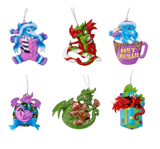 Set of 6 cute Ruth Thompson dragon ornaments