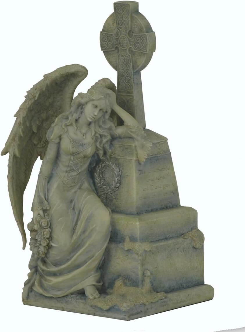 Gothic Weeping Angel Leaning on a Grave Figurine - Fantasy Gifts