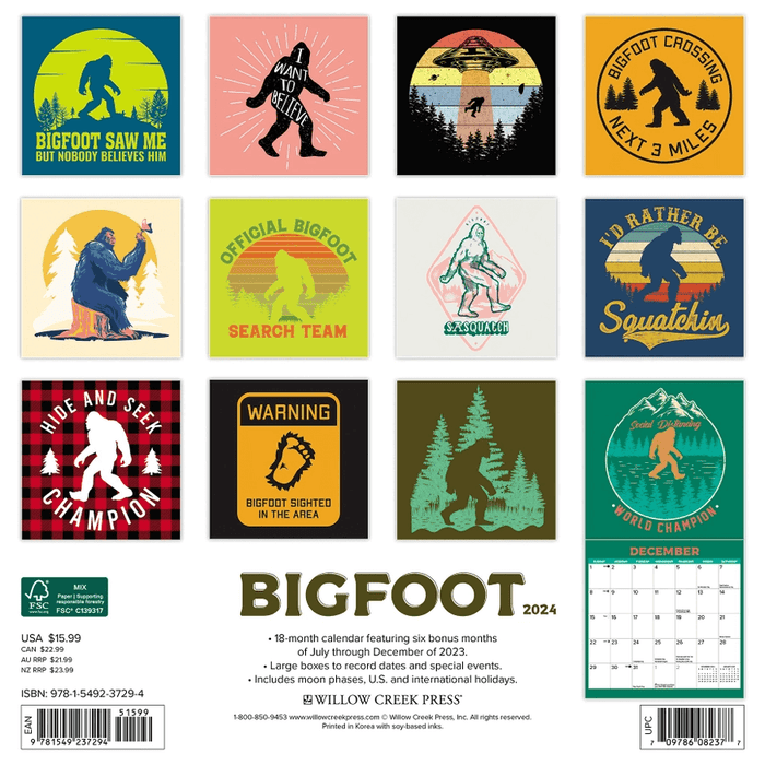 Bigfoot Wall Calendar Myths & Legends Gifts & Collectibles