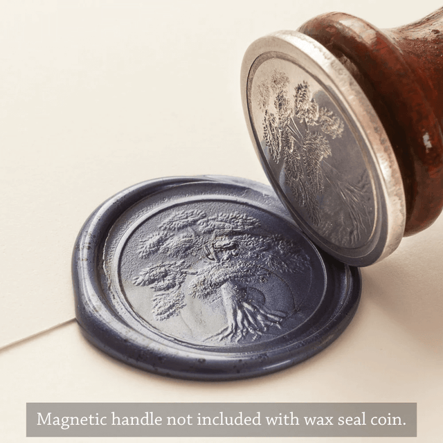 Tree wax coin seal with example in blue wax