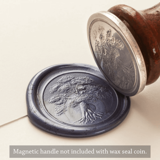 Tree wax coin seal with example in blue wax