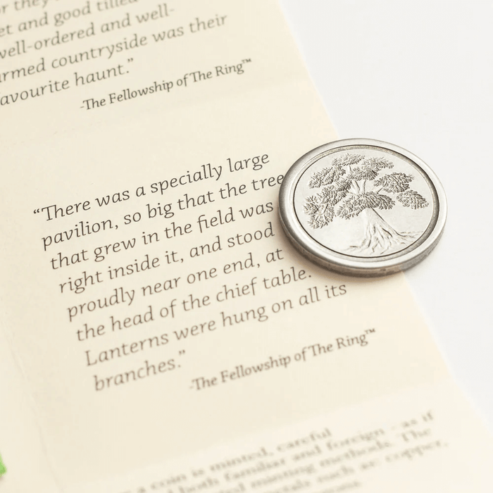 Tree wax coin seal with Lord of the Rings literature