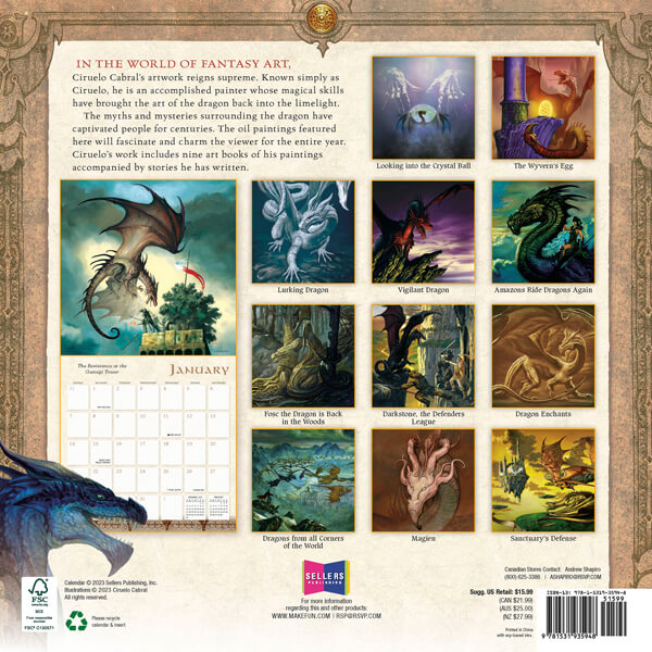 2024 Ciruelo Dragon calendar - back showing all months