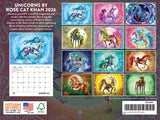 Unicorns by Rose Cat Khan calendar with colorful unicorn illustrations, back cover