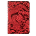 Leather pocket notebook cover with all-over design of Chinese dragon in the clouds. Shown in bright red