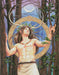 The Celtic god  Cernunnos with antlers standing in a nighttime forest. Cross stitch pattern mockup, art by Jane Starr Weils