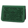Leather card holder with Celtic knotwork dog design in green