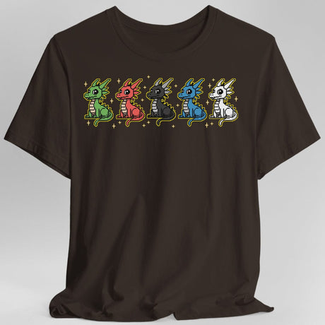 Brown t-shirt with colorful dragon design