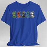 Bright blue t-shirt with colorful dragon design