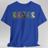 Bright blue t-shirt with colorful dragon design
