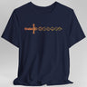 Navy blue t-shirt with gradient dice sword design
