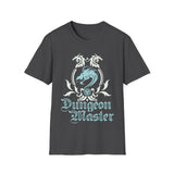 Dark gray t-shirt with 'Dungeon Master' design featuring dragons on a white background