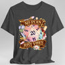 Gray t-shirt with a colorful dice design and 'No Plan Just Vibes' text 