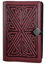 Wine red leather journal with Celtic knotwork pattern on front and back