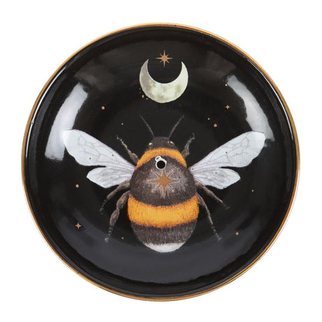 Incense burner dish, round, with bee and moon design