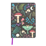 Notebook with mushroom, fern and moon forest-themed design 