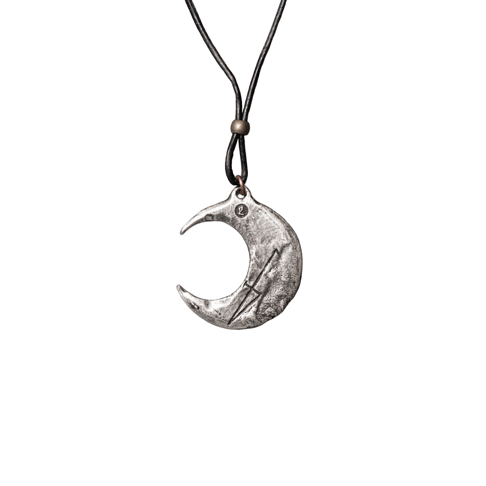 Pewter necklace - pendant is a crecsent moon, back is shown