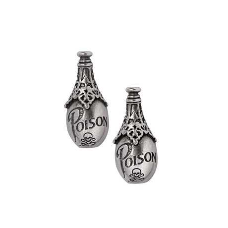 Two pewter 'Poison' bottle earrings