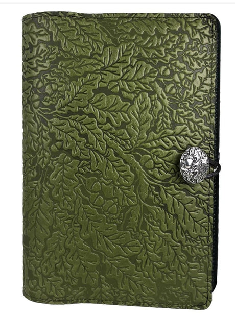 Fern light green leather journal with oak leaf design and button