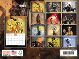 Back of 2027 Frank Frazetta wall calendar showing each month's image