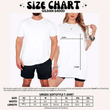 Gildan 64000 t-shirt size chart