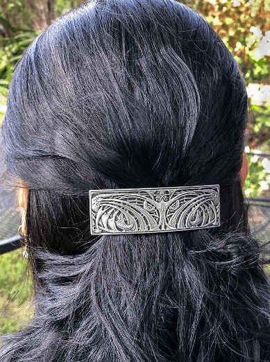 Art Nouveau Weave hairclip shown in black hair