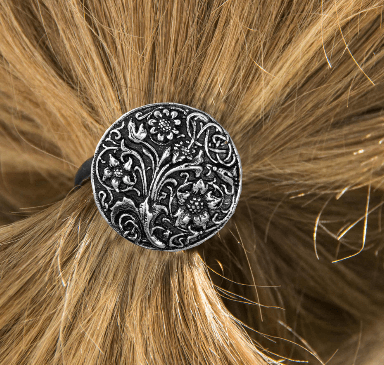 Wildflowers hair tie shown in hair
