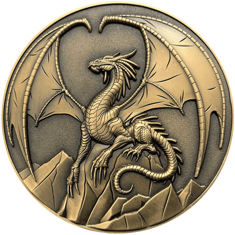 Golden dragon on rocks coin