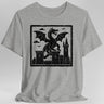 Gray  t-shirt with a black dragon and castle graphic 