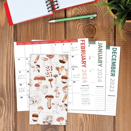 Mushroom planner showing month grids