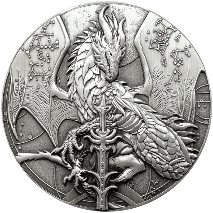 Nightblade collectible metal coin with constellation winged dragon by Ruth Thompson