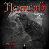 2026 Calendar cover with a raven and skull design, featuring the brand 'Neverworld Alchemy'.
