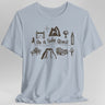 Light blue t-shirt with adventuring graphics and the phrase "On A Side Quest"