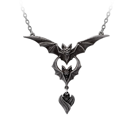pewterbat-shaped necklace on a white background
