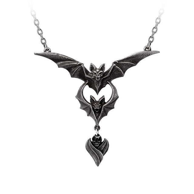 pewterbat-shaped necklace on a white background