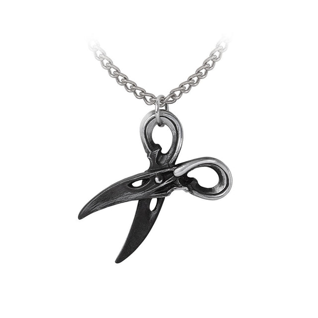 Blackened pewter scissors pendant on a chain