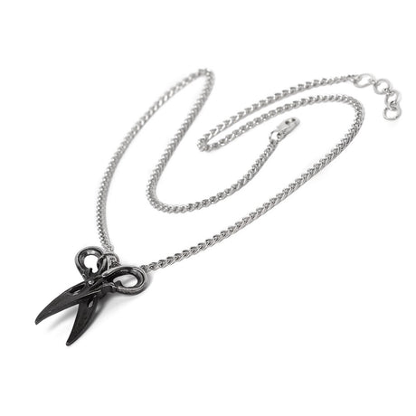 Blackened pewter scissors pendant on a chain