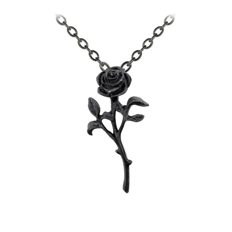 Black rose necklace on a white background