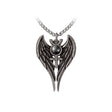 Necklace pendant with angel wings and symbol at the center with black hematite cabachon