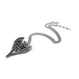 Necklace pendant with angel wings and symbol at the center with black hematite cabochon
